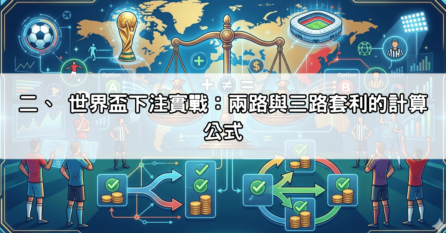 二、 世界盃下注實戰：兩路與三路套利的計算公式